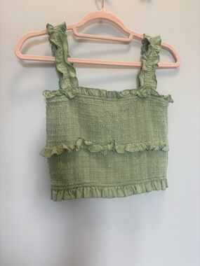 Lush Sage Green Smocked Ruffle Crop Top